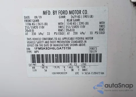 2020 Ford Explorer Xlt из США, поврежденный, VIN 1FMSK8DH6LGA75150